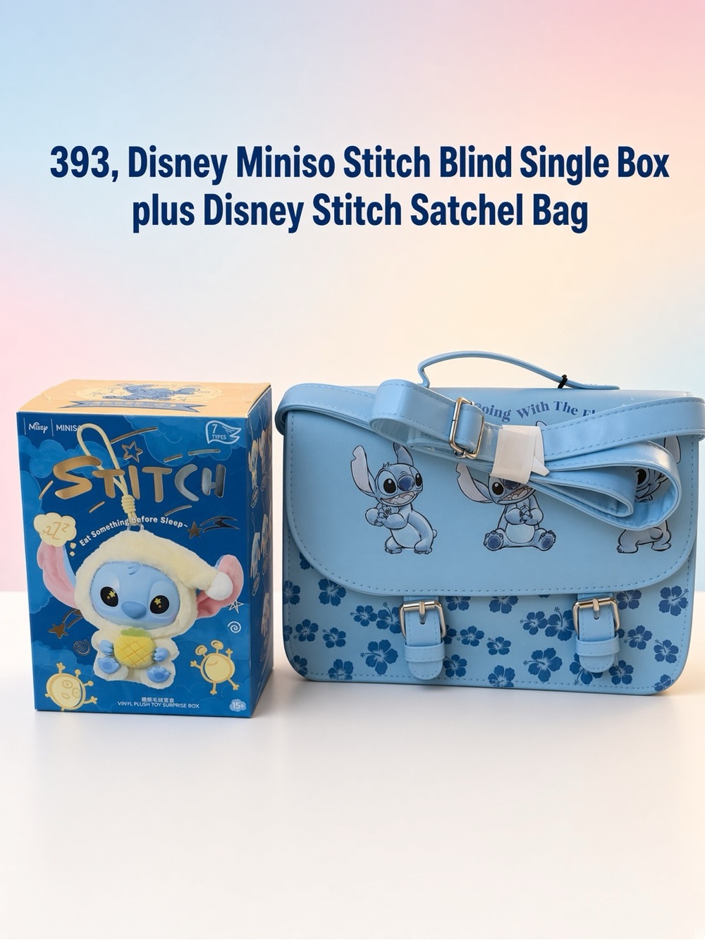 393,Authentic Disney Miniso Stitch Blind Single Box plus Stitch Satchel Bag